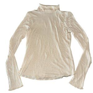 Show Me Your Mumu Cream Ribbed Knit Turtleneck Top Women's Size Medium M